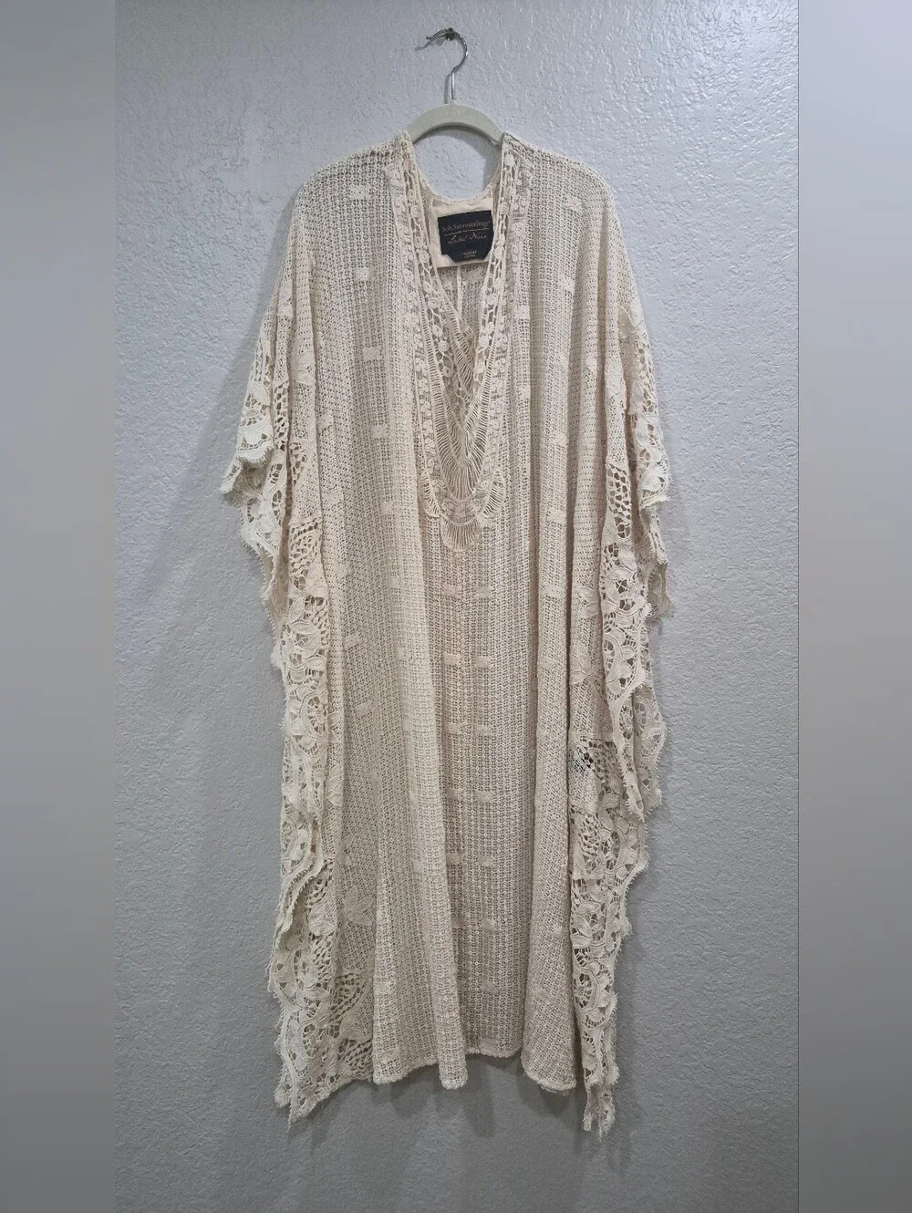 Soft Surroundings Label Noir Crochet Lace Pullover Cover-Up Cream 100% Cotton